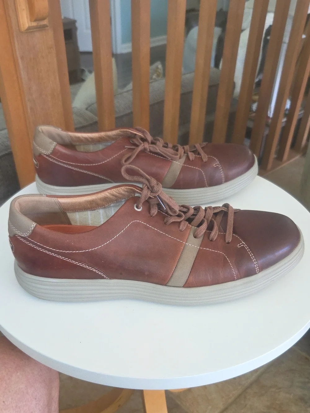 Rockport Brown Leather Lace-Up Slip-Ons with Tan Accent